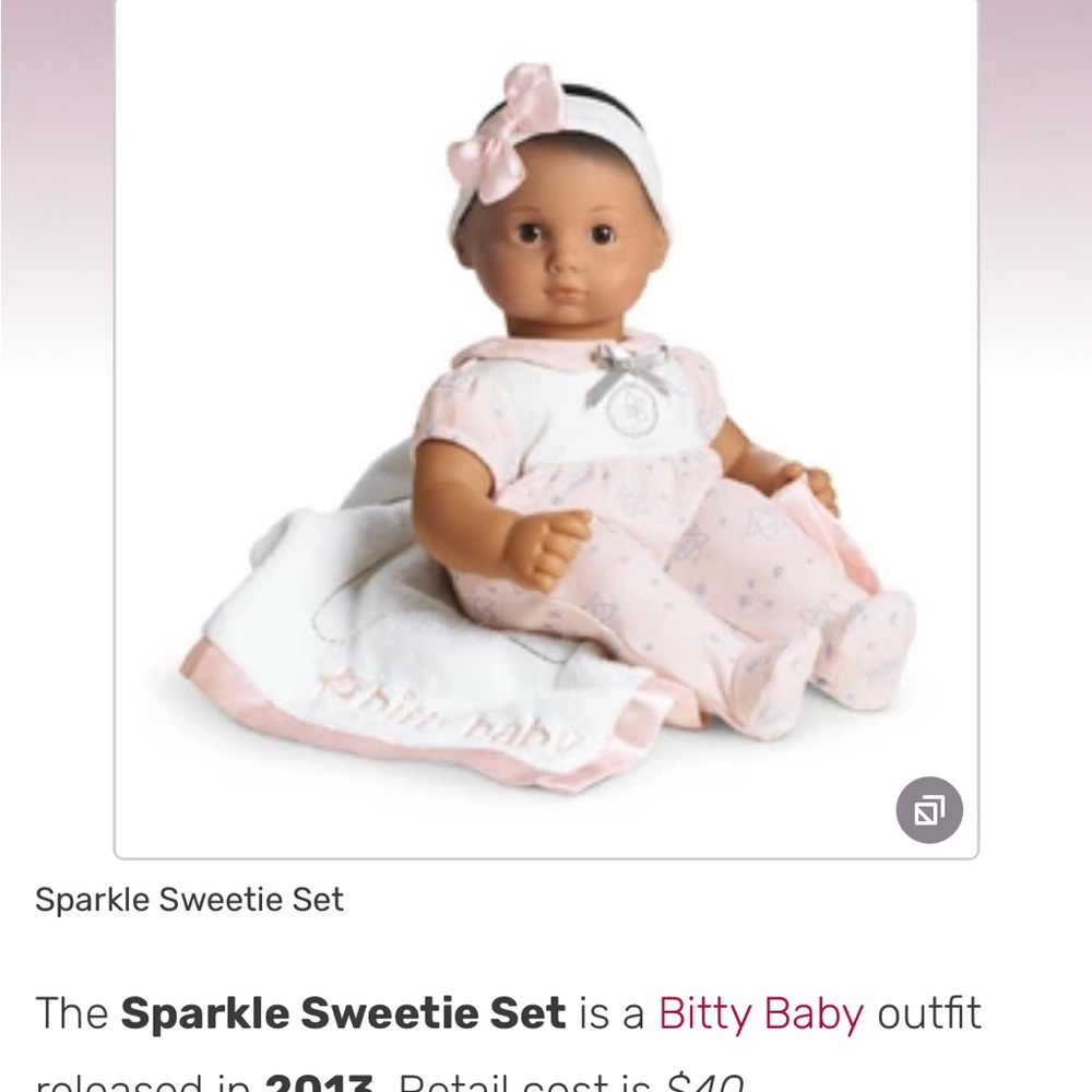 Bitty Baby Doll NEW in box Sparkle Sweetie Retired Pink Outfit and Blanket
